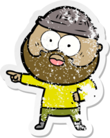 distressed sticker of a cartoon bearded man png