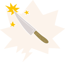 cartoon sharp kitchen knife with speech bubble in retro style png