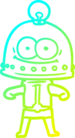 cold gradient line drawing of a happy carton robot with light bulb png