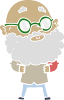homem curioso dos desenhos animados de estilo de cor plana com barba e óculos png
