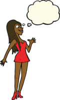 cartoon woman in pink dress with thought bubble png