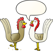 cartoon chickens with speech bubble in smooth gradient style png