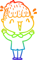 rainbow gradient line drawing of a cartoon happy boy surprised png