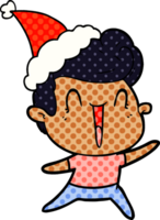 hand drawn comic book style illustration of a excited man wearing santa hat png