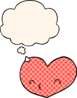 cartoon heart with face with thought bubble in comic book style png