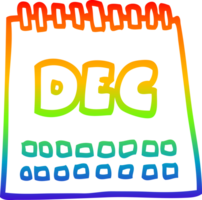 rainbow gradient line drawing of a cartoon calendar showing month of december png