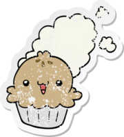 distressed sticker of a cute cartoon pie png