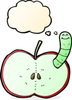 Cartoon-Apfel mit Wurm mit Gedankenblase png