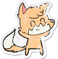 distressed sticker of a cartoon happy fox png