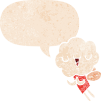 cute cartoon cloud head creature with speech bubble in grunge distressed retro textured style png