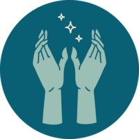 iconic tattoo style image of reaching hands png