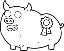 hand drawn black and white cartoon prize winning pig png