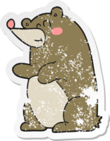 retro distressed sticker of a cartoon bear png