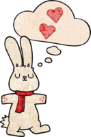 cartoon rabbit in love with thought bubble in grunge texture style png