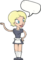 caricatura, mujer, en, sirvienta, disfraz, con, burbuja del discurso png