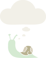 cartoon snail with thought bubble in retro style png