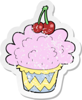 retro distressed sticker of a cartoon cupcake png