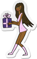 sticker van een cartoon-modemeisje met cadeau png