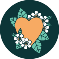 iconic tattoo style image of a botanical heart png