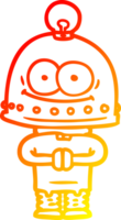 warm gradient line drawing of a happy carton robot with light bulb png