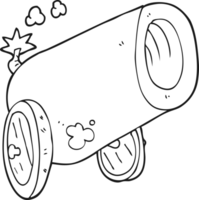 hand drawn black and white cartoon big cannon png