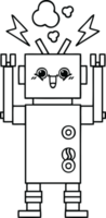 line drawing cartoon of a happy robot png