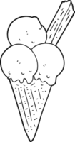 hand drawn black and white cartoon ice cream cone png