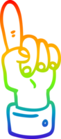 rainbow gradient line drawing of a cartoon pointing hand png