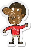 retro distressed sticker of a cartoon waving man png