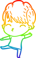 rainbow gradient line drawing of a cartoon woman thinking png