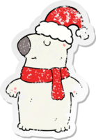 distressed sticker of a cute cartoon christmas bear png