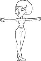 hand drawn black and white cartoon woman spreading arms png