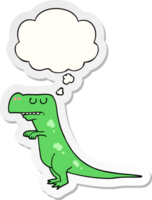 tekenfilm dinosaurus met gedachte bubbel net zo een gedrukt sticker png