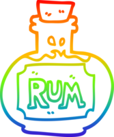 rainbow gradient line drawing of a cartoon old bottle of rum png