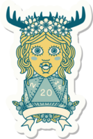 sticker of a orc druid character with natural twenty dice roll png