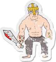 retro distressed sticker of a cartoon warrior png