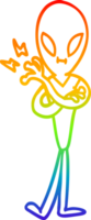 rainbow gradient line drawing of a cartoon alien png