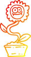 warm gradient line drawing of a cartoon flower in pot png