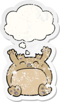 dessin animé ours avec pensée bulle comme une affligé usé autocollant png