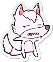 distressed sticker of a cartoon wolf showing teeth png