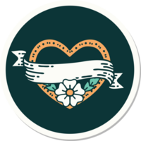 sticker of tattoo in traditional style of a heart and banner with flowers png