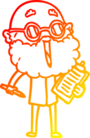warm gradient line drawing of a cartoon joyful man with beard png