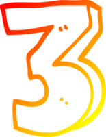 warm gradient line drawing of a cartoon number three png