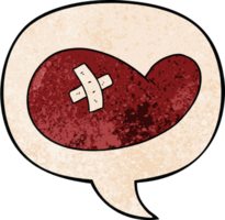 cartoon injured gall bladder with speech bubble in retro texture style png