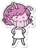 sticker of a cartoon crying alien girl png