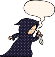 cartone animato assassino nel buio accappatoio con discorso bolla nel comico libro stile png