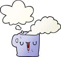 cartoon hot cup of coffee with thought bubble in smooth gradient style png