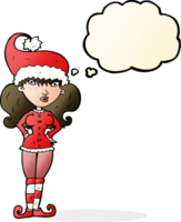 dessin animé Père Noël assistant femme avec pensée bulle png