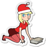 sticker of a cartoon woman in christmas hat png