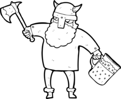 mão desenhado Preto e branco desenho animado bêbado viking png